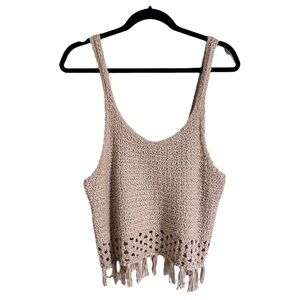 aerie Crochet Fringe Cropped Tank Beige Tan Oatmeal Size Large